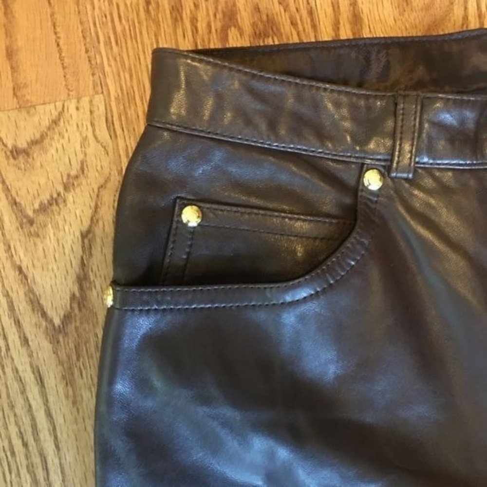 Escada Brown Leather Pants - Picture 3 of 8